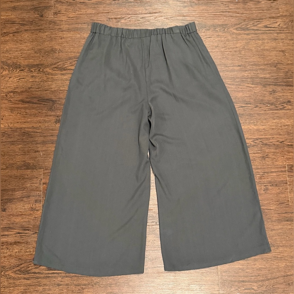 Eileen Fisher Wide Leg Pants Womens Size Medium Crop Pull On Grey Minimalist - Picture 4 of 11